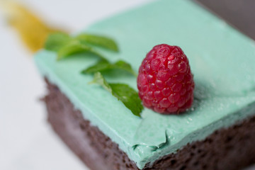 Vegan chocolate cake with green mint frosting
