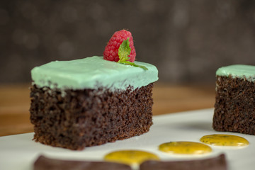 Vegan chocolate cake with green mint frosting