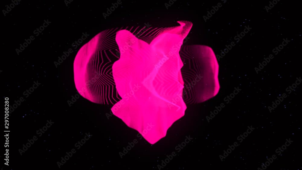 Poster abstract animation of social like icon decaying into multicolored moving particles on black backgrou