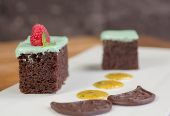 Vegan chocolate cake with green mint frosting