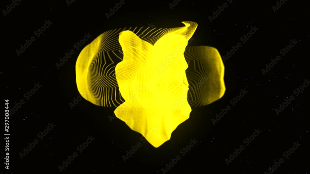 Poster abstract animation of social like icon decaying into multicolored moving particles on black backgrou
