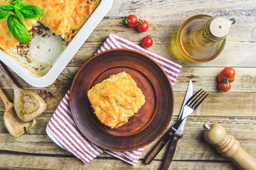 Delicious meat casserole with eggplant