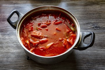 Food. Cooking Red Pepper Lecho.