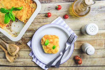Delicious meat casserole with eggplant