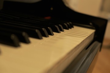 Grand piano keys close up vintage with selective focus 04