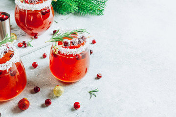 Festive Cranberry drink on Christmas background
