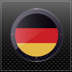 Bright transparent button with flag of Germany. Happy Germany day sticker. Banner illustration with flag. Illustration with black background.