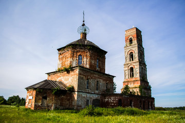 Restoration of an abandoned Christian church. Church building made of red old brick