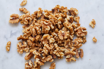 walnut pieces on marble