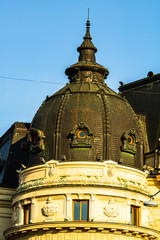 Detail view of the National Library on Victoriei Way (Calea Victoriei) in Bucharest, Romania, 2019