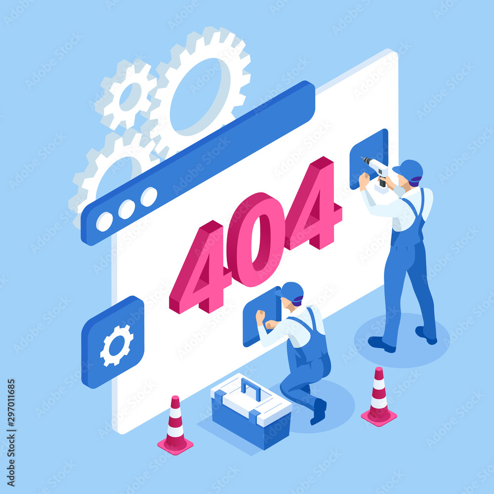 Wall mural isometric error 404 page layout vector design. the page you requested could not be found. website 40