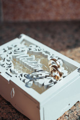 wedding rings, Wedding rings on a wooden white box