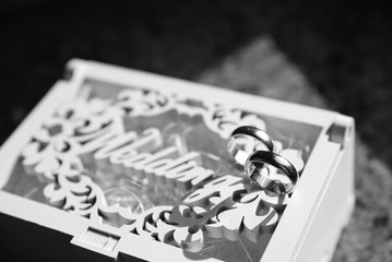 wedding rings, Wedding rings on a wooden white box