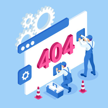 Isometric error 404 page layout vector design. The page you requested could not be found. Website 404 page creative concept. Website under construction page.