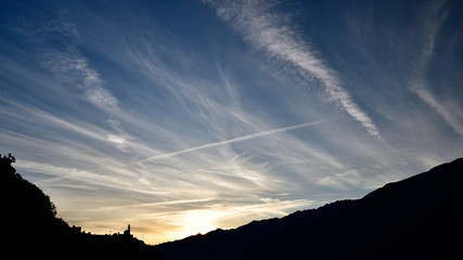 Valtellina landscape at the sunrise.