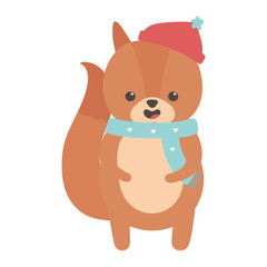 cute squirrel with hat and scarf merry christmas