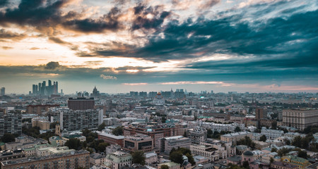 Fototapeta na wymiar Evening Moscow. Clouds over Moscow. Photos from the drone.