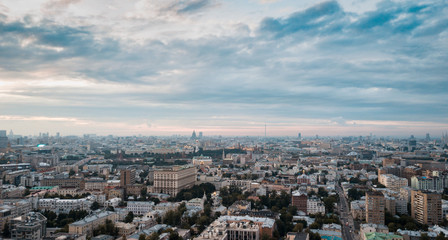 Evening Moscow. Clouds over Moscow. Photos from the drone.