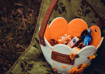 Autumn basket of felt with candies