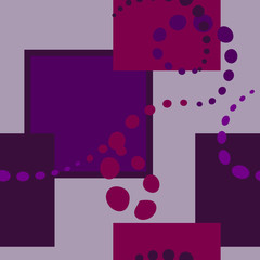 Abstract geometric seamless pattern - raspberry, violet, lilac and cherry on a gray background. Squares and circles: wallpaper and poster, greeting card, print on paper and fabric.
