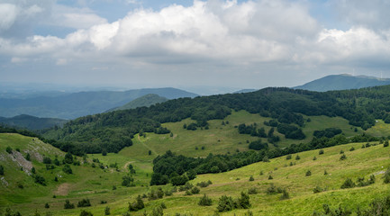Obraz premium View of Shipka Pass from Buzludzha Peak. Shipka Pass - a scenic mountain pass through the Balkan Mountains in Bulgaria.