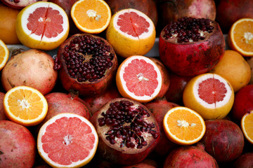 Pomegranates and grapefruit