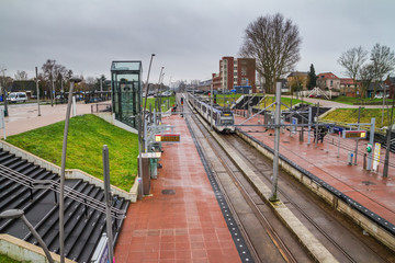 Fototapeta premium Cityscape - metro station near downtown Pijnacker, in the Dutch province of South Holland, The Netherlands