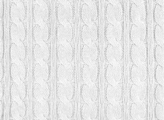White knitted textured background with a pattern, acrylic and cotton knit fabric, closeup