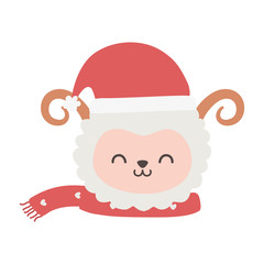 cute sheep with scarf and hat merry christmas