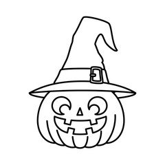halloween pumpkin with hat witch isolated icon vector illustration design