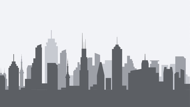 Cityscape silhouette urban illustration. City skyline building town skyscraper horizon background