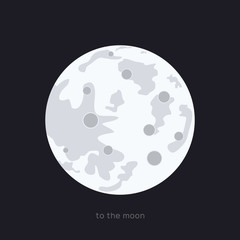 Full moon in night vector illustration. Moon with crater in space flat isolated