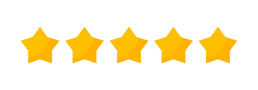 5 star vector review yellow icon. Five stars gold rating isolated