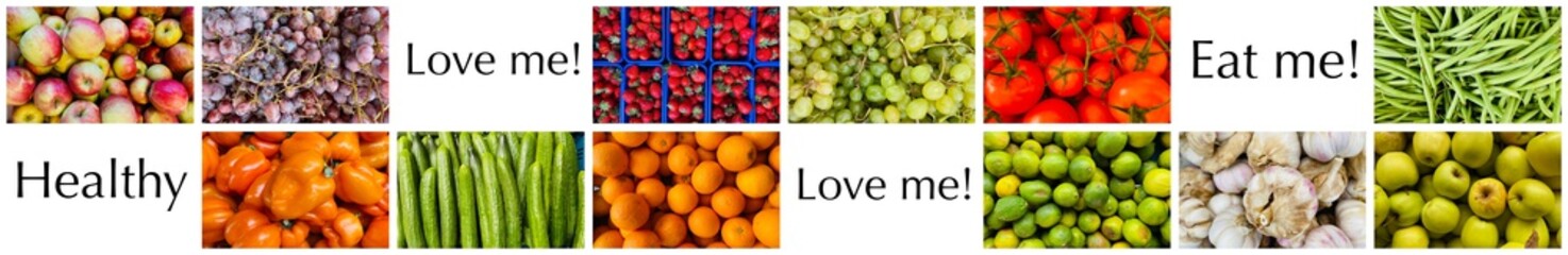 Lovely healthy vegetables and fruit together in a collage