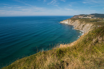 Panoramic beautiful scenic landscape of north of Spain, at the Atlantic Ocean Coast after sunset, Spain, Europe