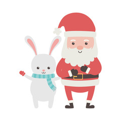 cute santa with gift and rabbit merry christmas