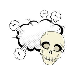skull halloween with cloud style pop art vector illustration design