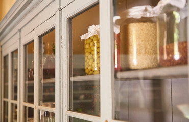 rural kitchen cupboard jars