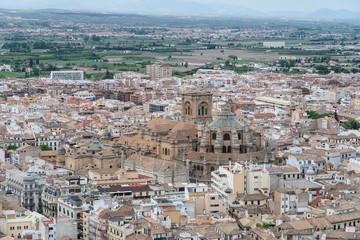 Naklejka premium view of granada, aerial view of granada city center and the cathedral. spain, anadalusia