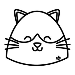 cute cat head cartoon on white background thick line