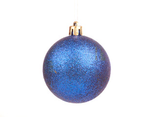 Blue Christmas ball with sparkles on a white isolated background