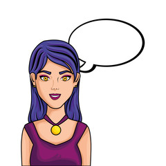 young woman with speech bubble style pop art vector illustration design
