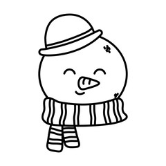 cute snowman face with hat happy christmas thick line