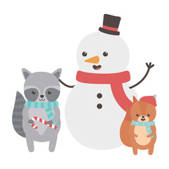 cute snowman raccoon and squirrel scarf merry christmas