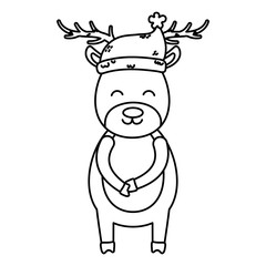 reindeer wearing hat celebration merry christmas thick line