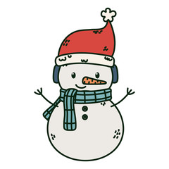 happy snowman with hat and scarf celebration merry christmas