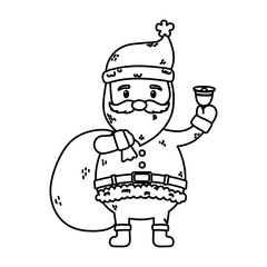 santa with bell and bag gifts celebration merry christmas thick line