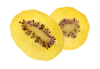 Yellow dried kiwi fruit on white background