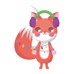 cute fox with lights and ear muffs merry christmas