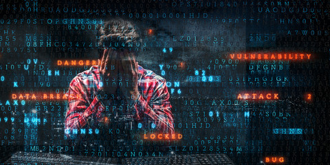 Hacker hunting for code concept